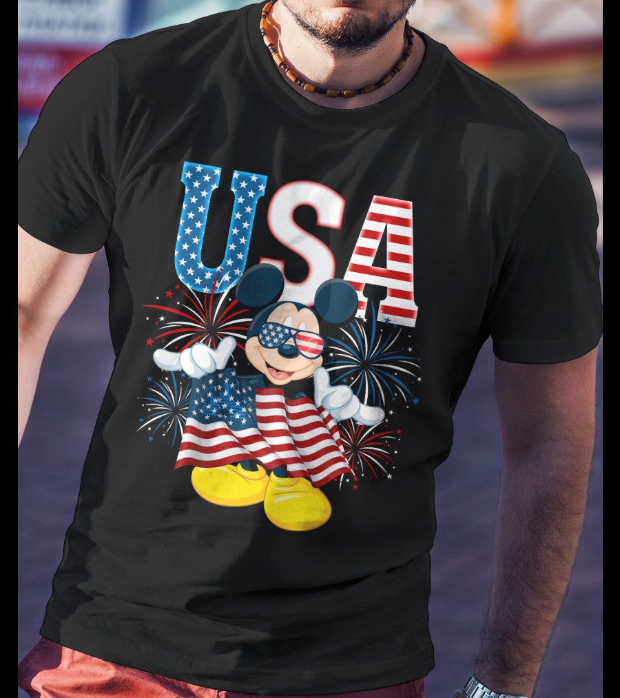 USA Flag Mickey Mouse Fireworks T-Shirt