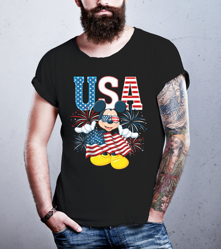 USA Flag Mickey Mouse Fireworks T-Shirt