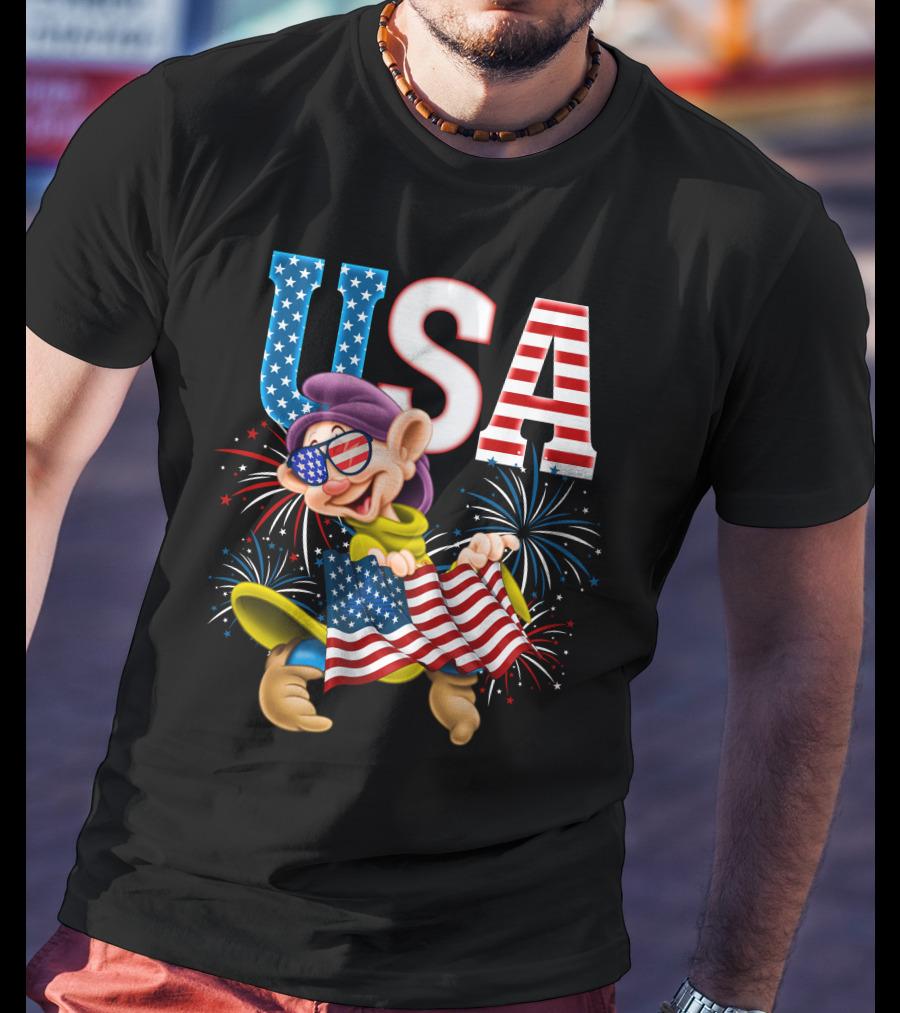 USA Dopey Stars And Stripes Fireworks T-Shirt
