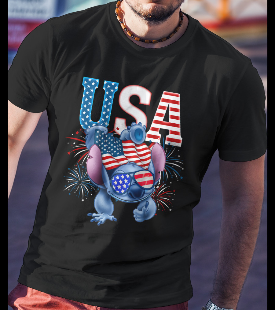 USA Flag Stitch Fireworks T-Shirt