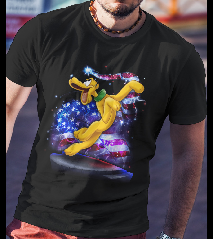 Pluto Bling July Patriotic Celebration Starry American Flag T-Shirt