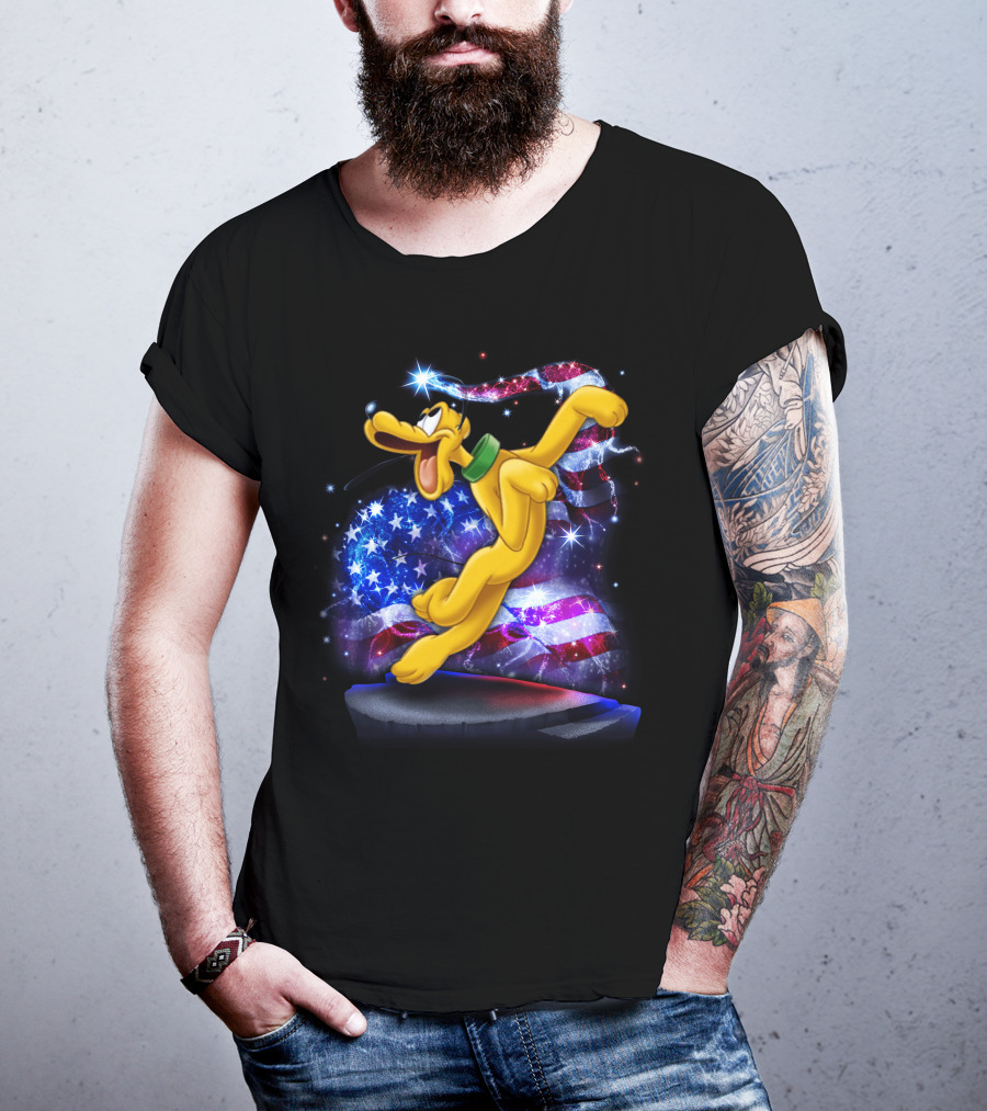 Pluto Bling July Patriotic Celebration Starry American Flag T-Shirt