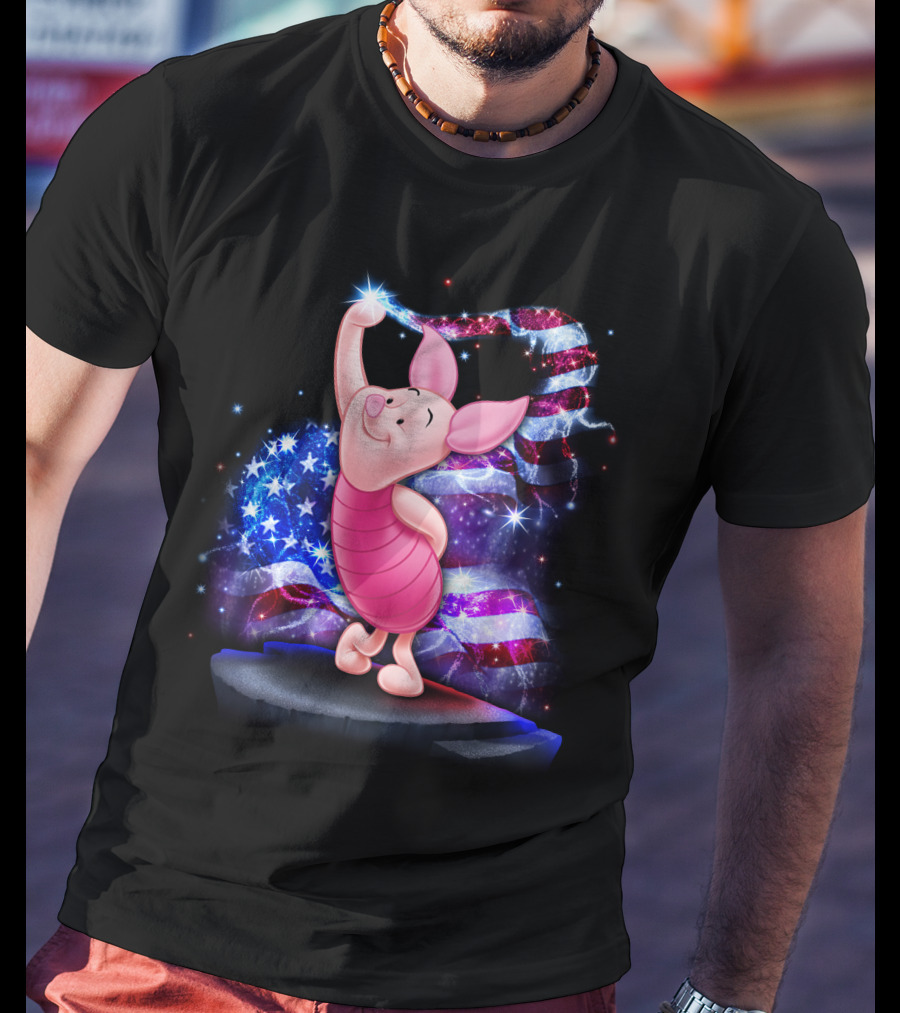Piglet Bling July American Flag Sparkle T-Shirt