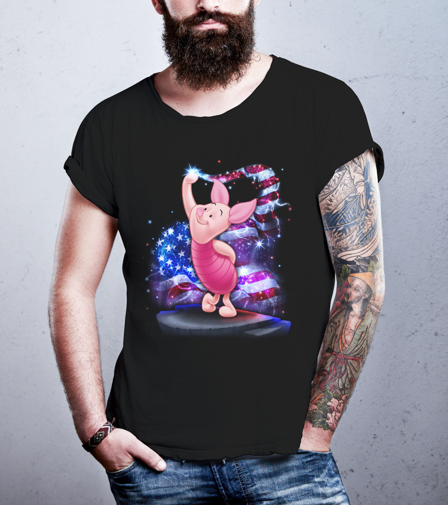 Piglet Bling July American Flag Sparkle T-Shirt