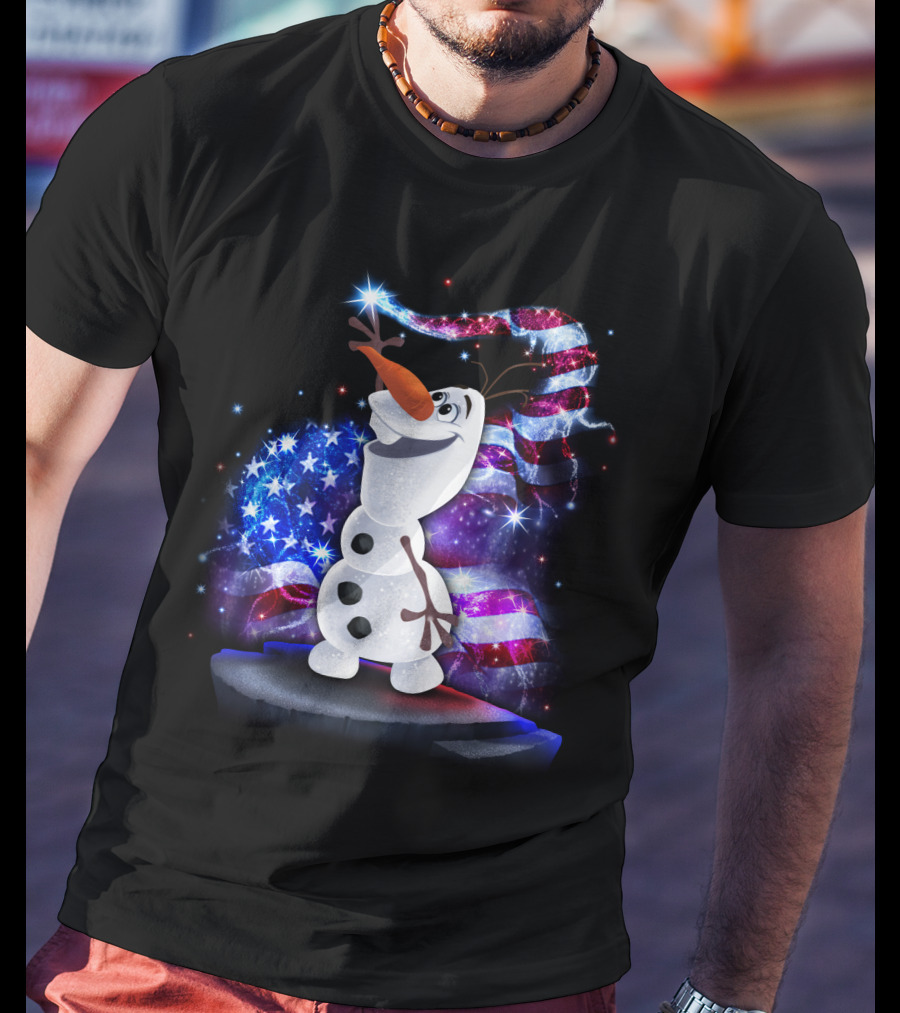 Olaf Bling July American Flag Sparkle T-Shirt
