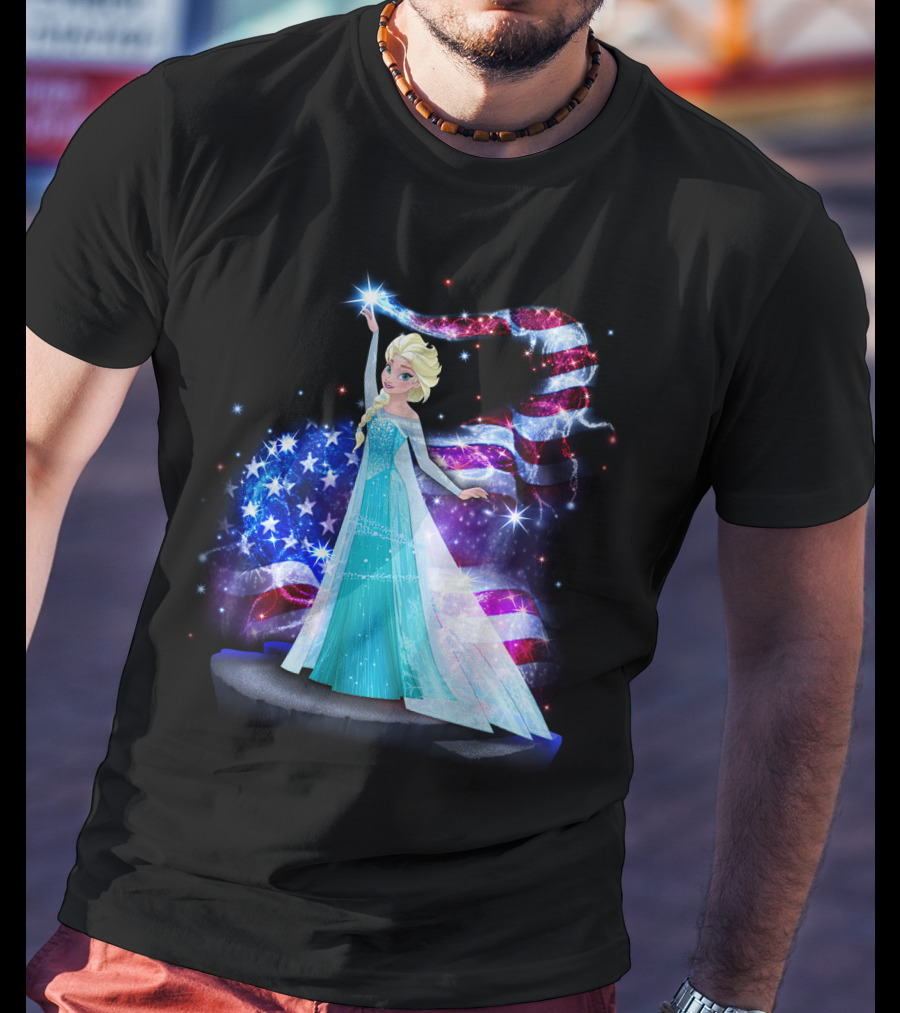 Frozen Elsa Sparkling American Flag Fourth Of July T-Shirt