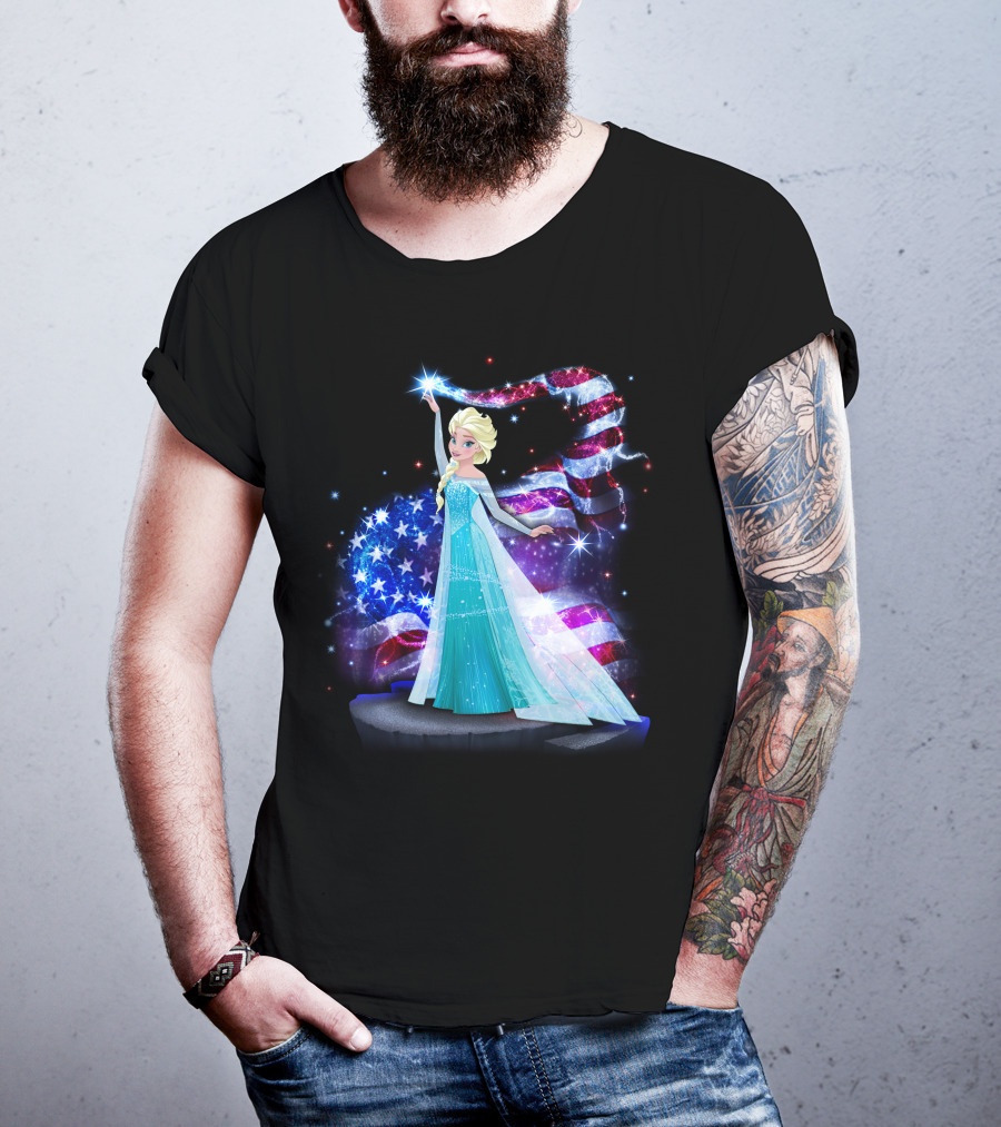 Frozen Elsa Sparkling American Flag Fourth Of July T-Shirt