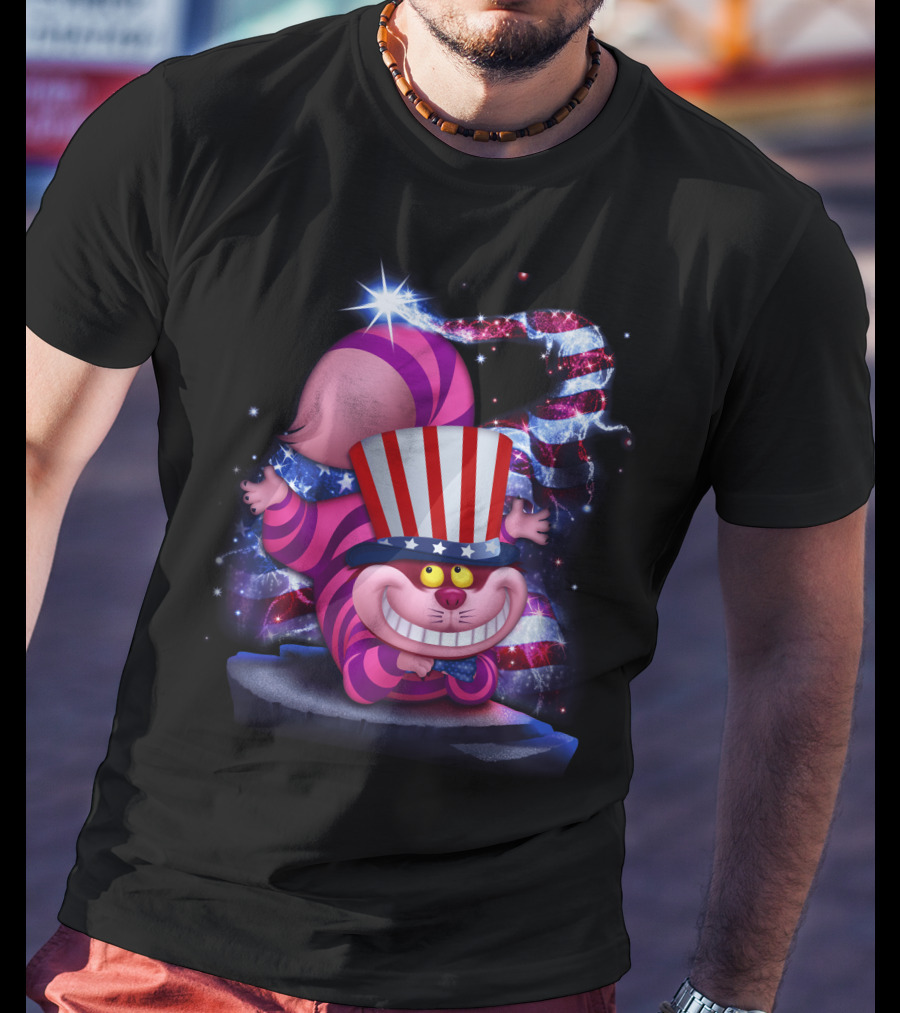 Cheshire Cat Patriotic Bling USA July Hat T-Shirt