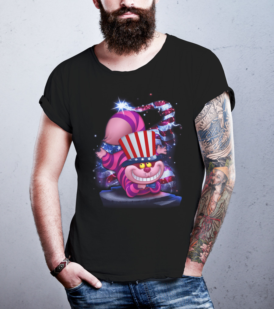 Cheshire Cat Patriotic Bling USA July Hat T-Shirt