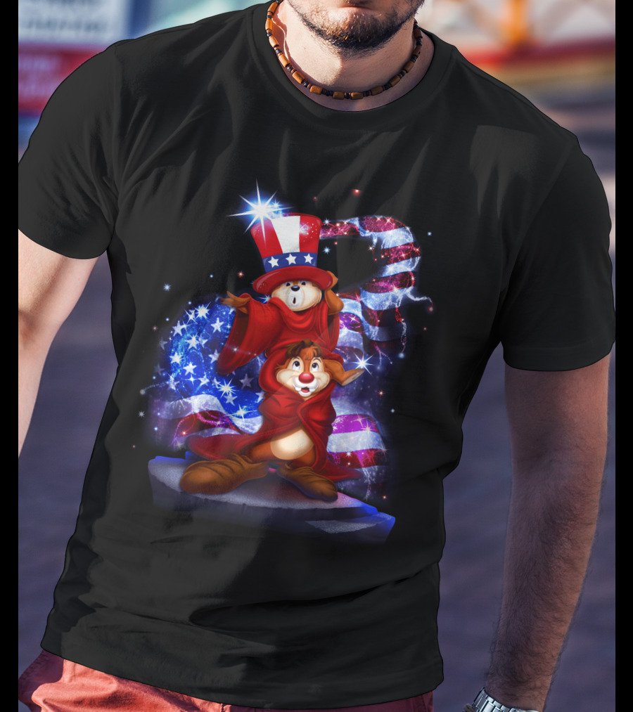 Chip And Dale Patriotic Celebration With Stars And Stripes Bling T-Shirt