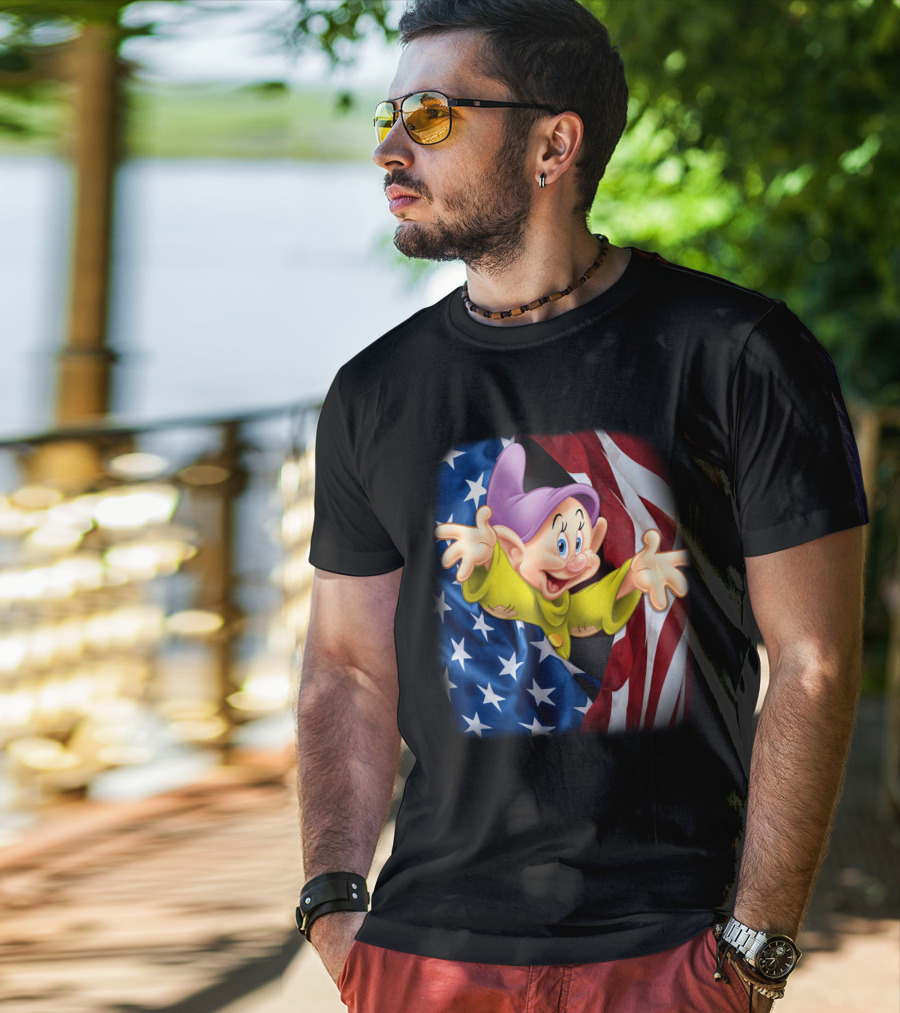 Dopey Celebrates Fourth Of July With American Flag Background T-Shirt