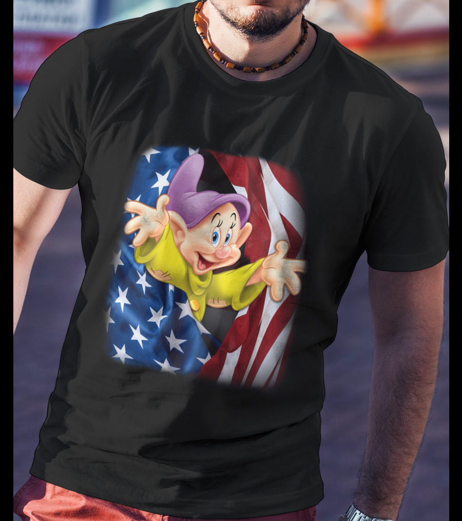 Dopey Celebrates Fourth Of July With American Flag Background T-Shirt