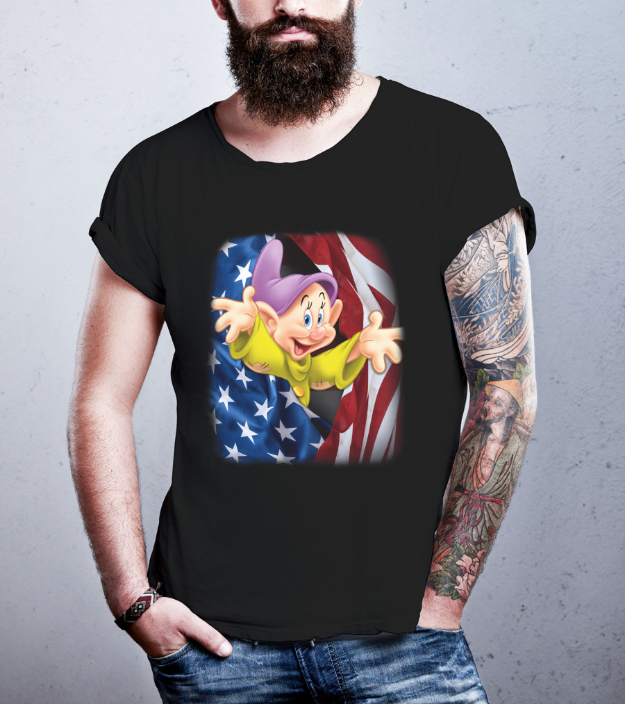 Dopey Celebrates Fourth Of July With American Flag Background T-Shirt