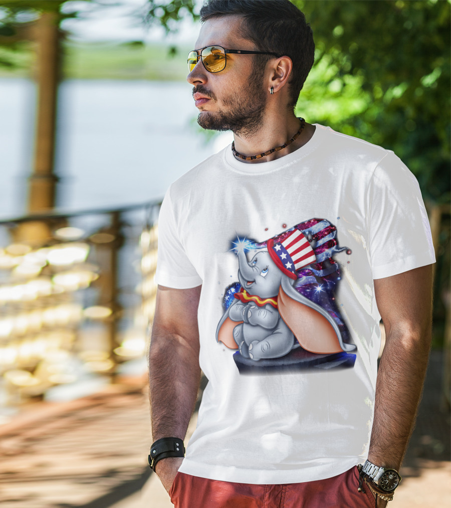 Dumbo Bling July Patriotic Celebration With American Flag Hat T-Shirt