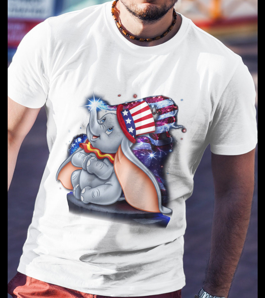Dumbo Bling July Patriotic Celebration With American Flag Hat T-Shirt