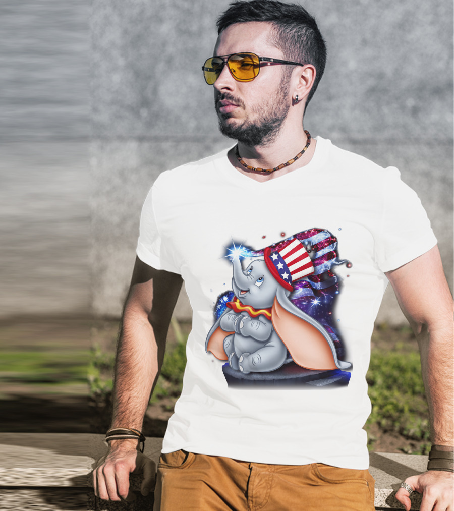 Dumbo Bling July Patriotic Celebration With American Flag Hat T-Shirt