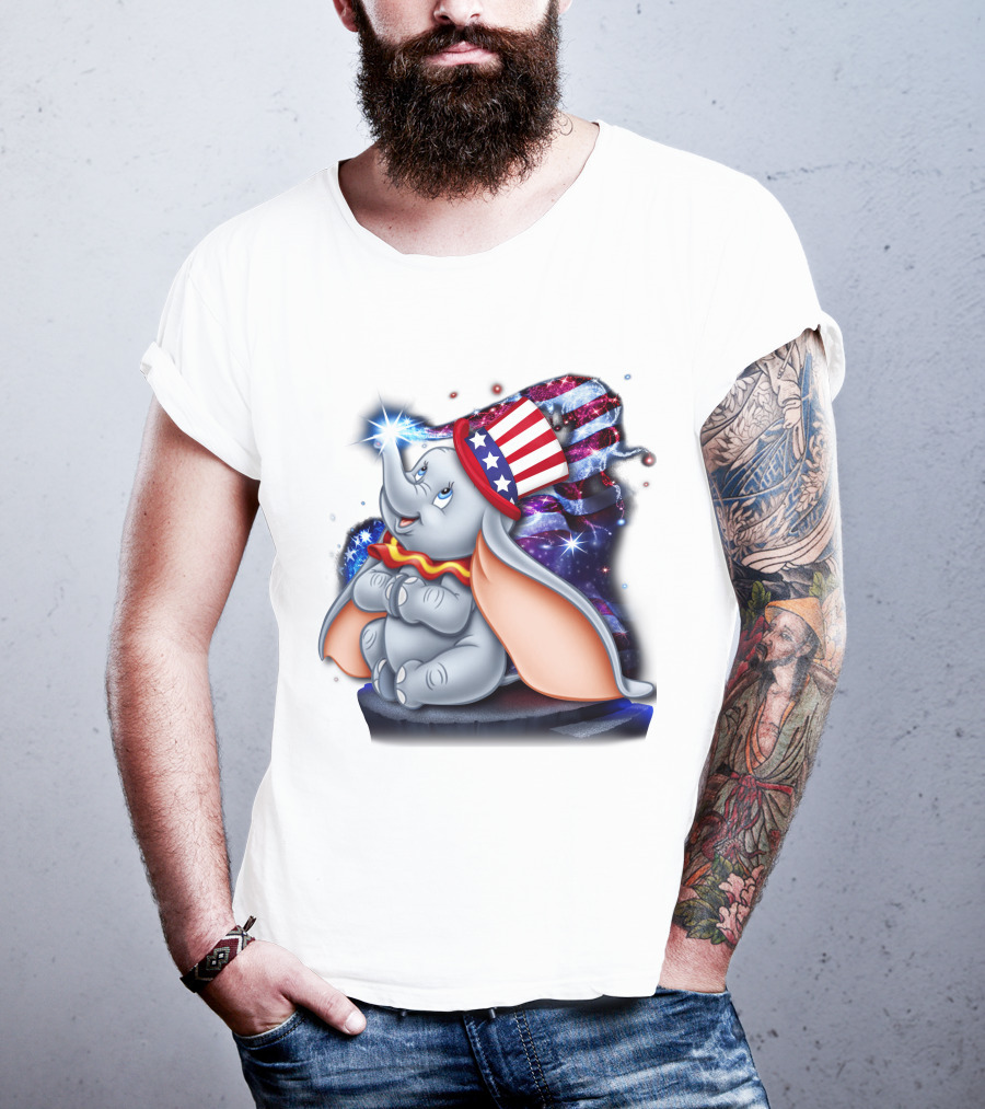 Dumbo Bling July Patriotic Celebration With American Flag Hat T-Shirt