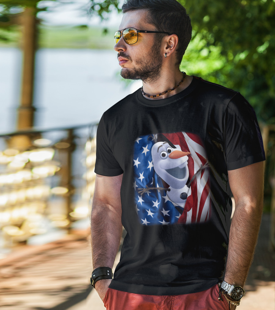 Olaf Wrapped In American Flag Fourth Of July T-Shirt