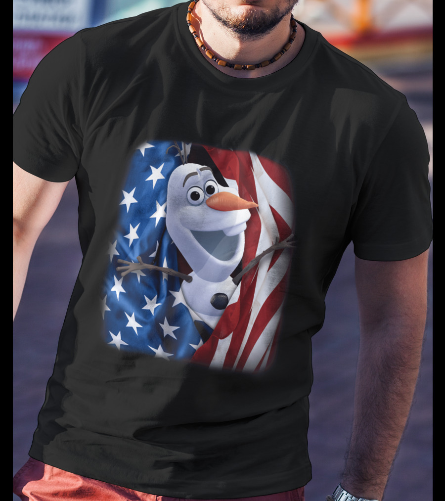 Olaf Wrapped In American Flag Fourth Of July T-Shirt