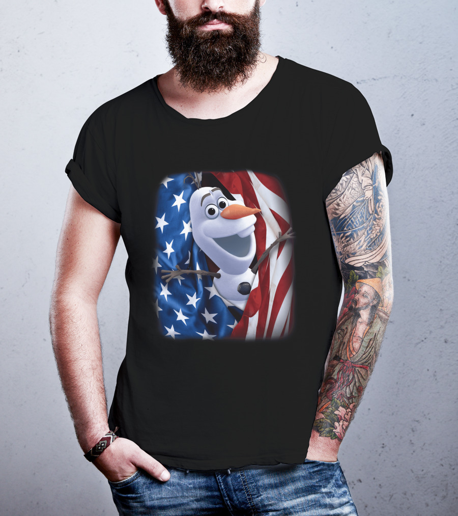 Olaf Wrapped In American Flag Fourth Of July T-Shirt