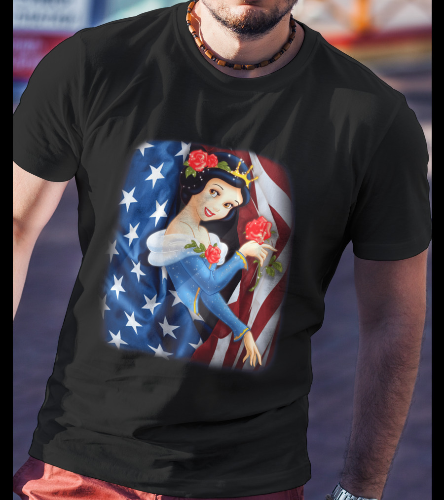 Snow White American Flag Red Rose Fourth Of July T-Shirt
