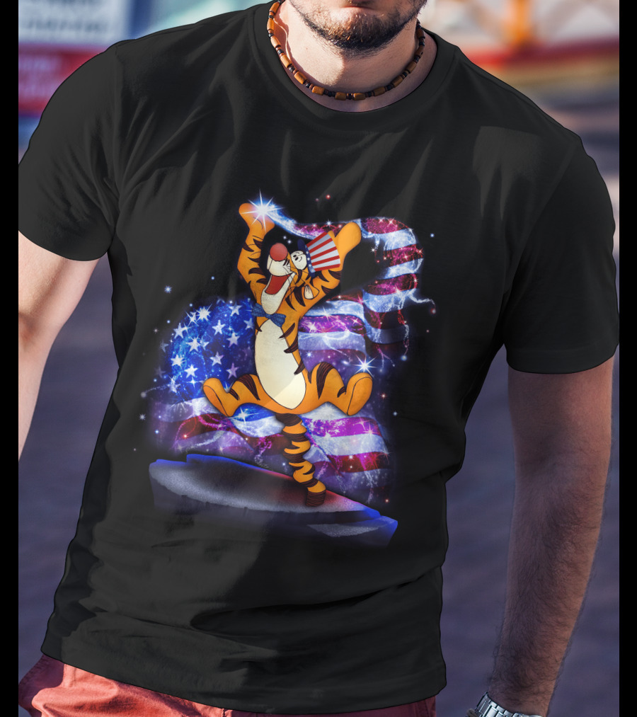 Tigger Bling Fourth Of July Celebration With Sparkling American Flag T-Shirt