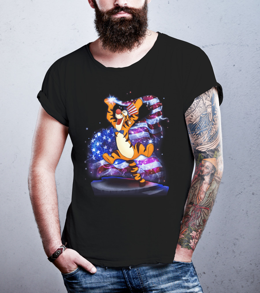 Tigger Bling Fourth Of July Celebration With Sparkling American Flag T-Shirt