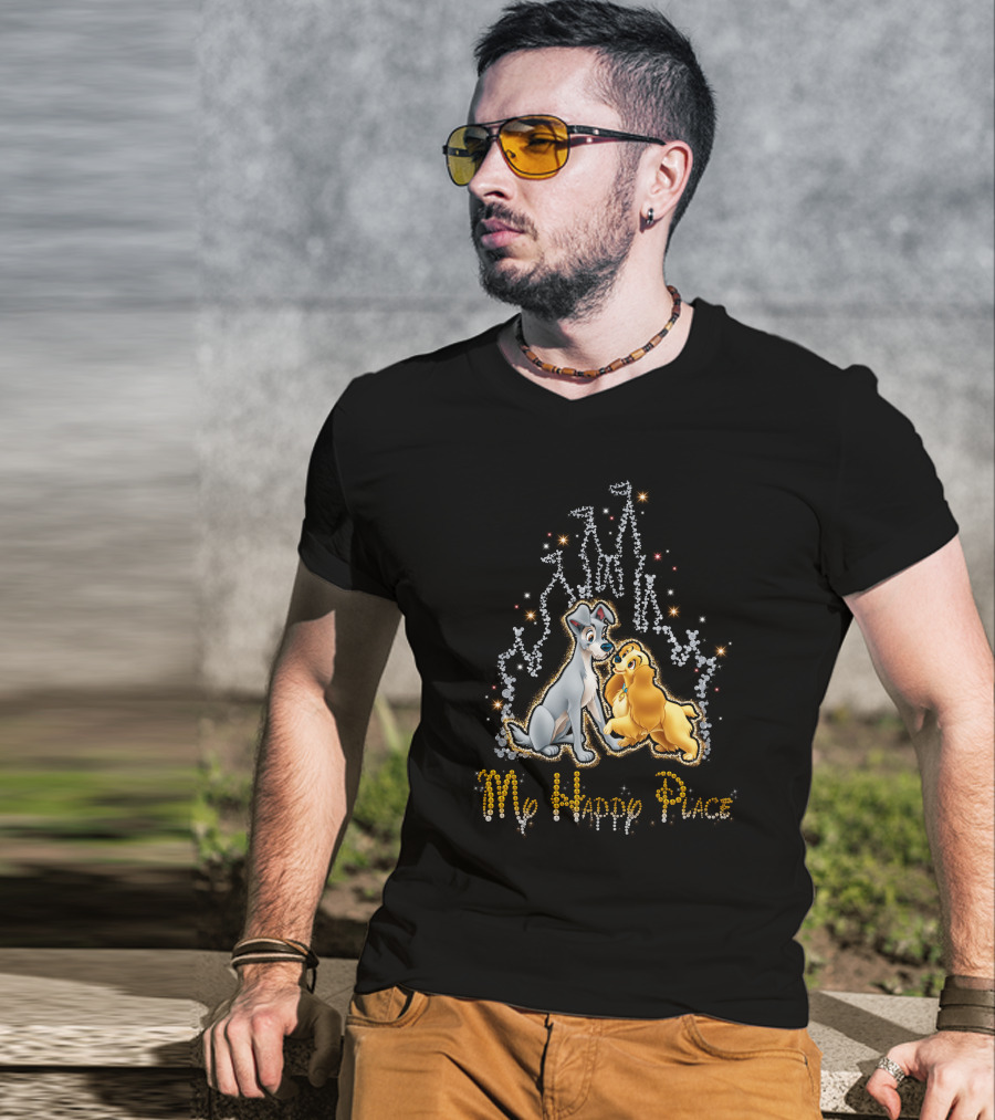 Lady And The Tramp My Happy Place Disney Castle Sparkle T-Shirt