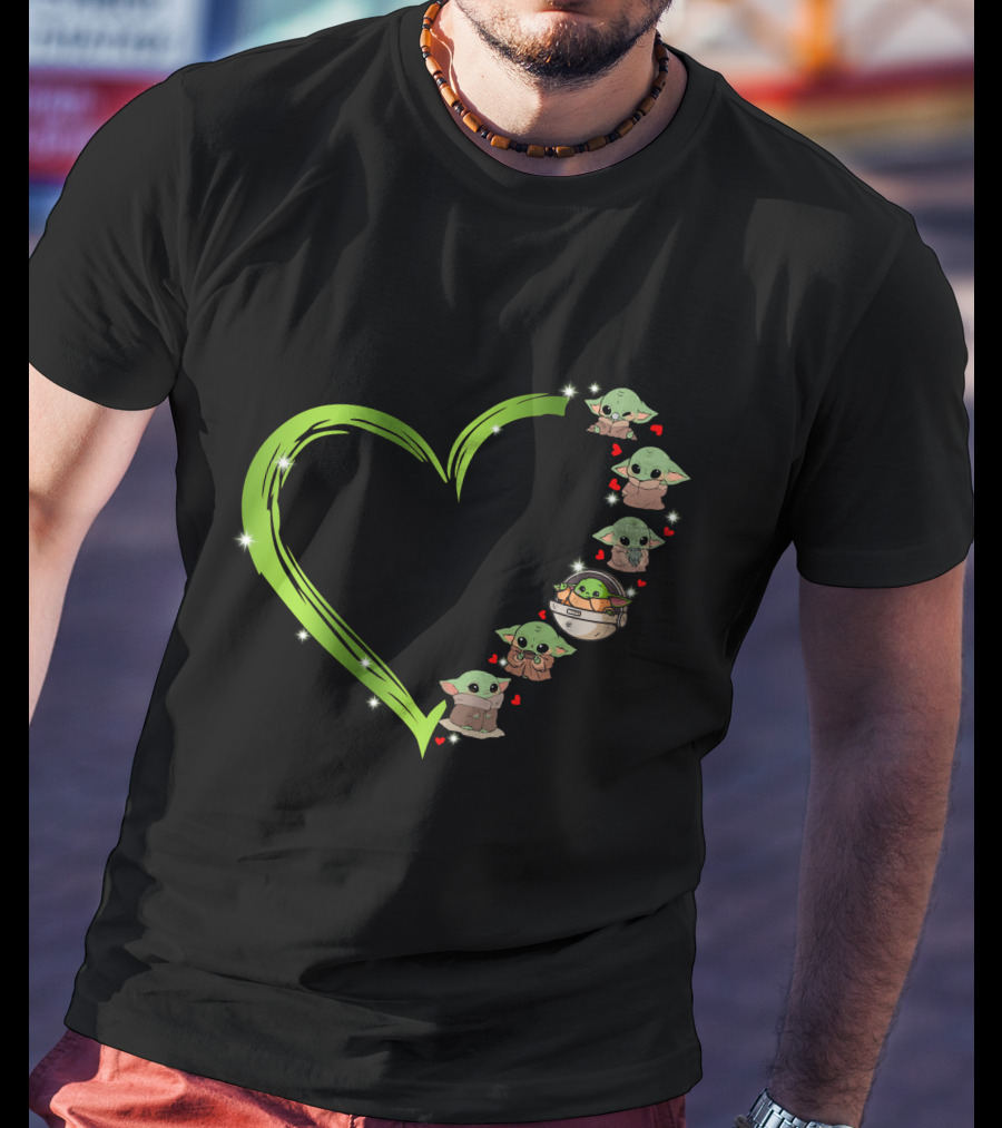 Baby Yoda Love Heart Shape Grogu Mandalorian Cute Green Jedi T-Shirt