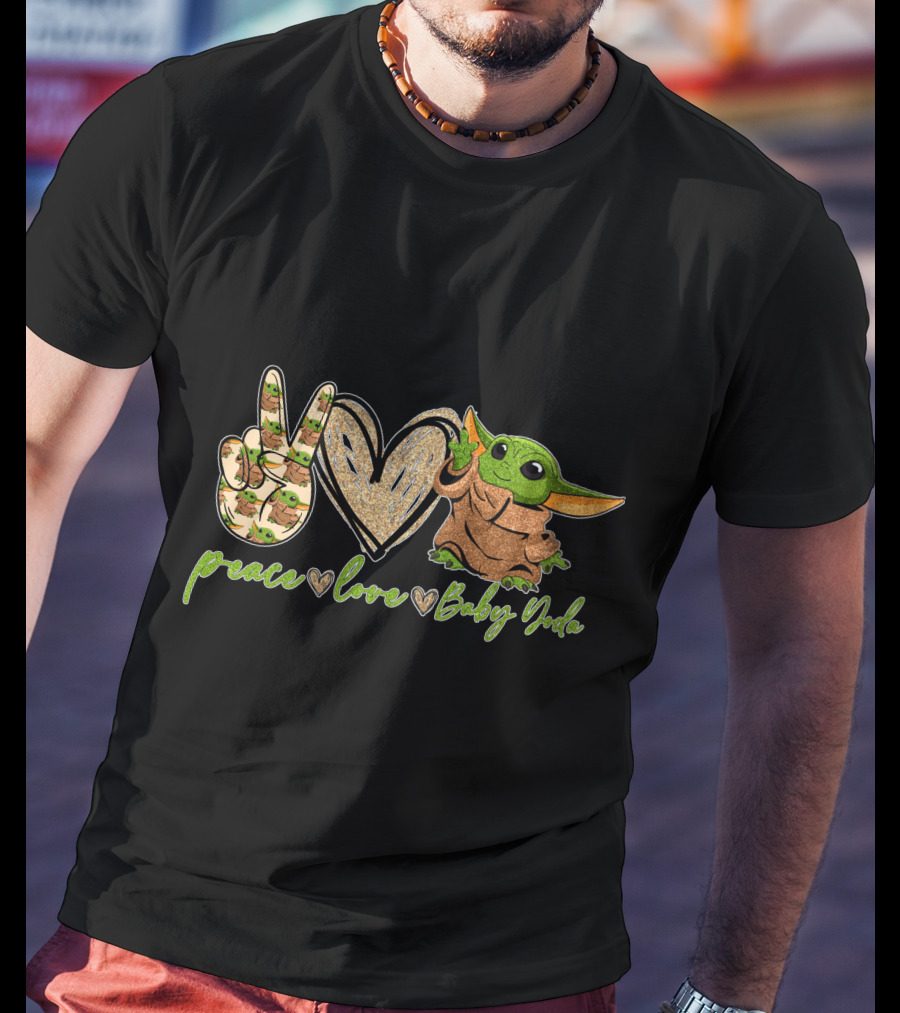 Peace Heart Hand Sign Green Creature Baby Yoda T-Shirt