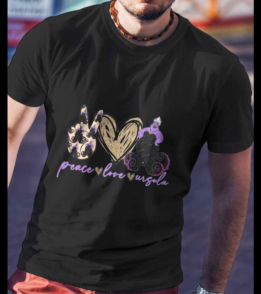 Peace Love Ursula Glitter Heart Iconic Sea Witch T-Shirt