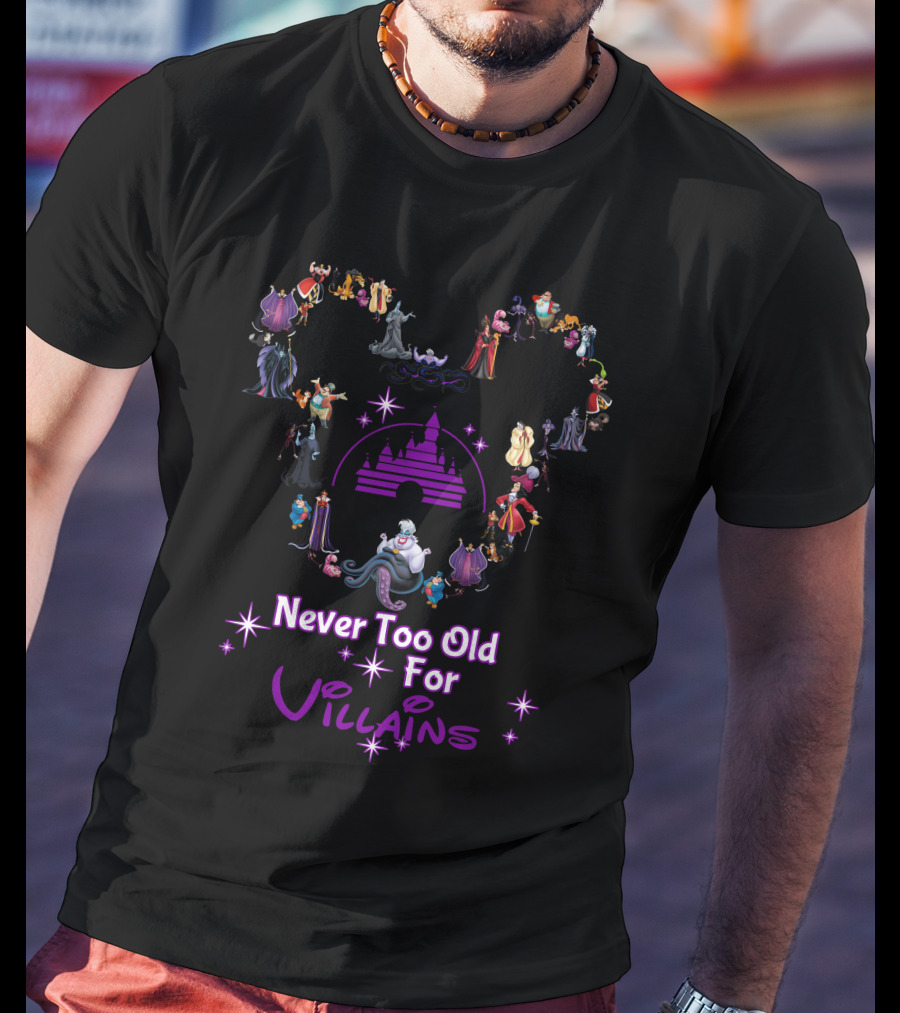 Never Too Old For Villains Iconic Figures Magical Castle Stars T-Shirt