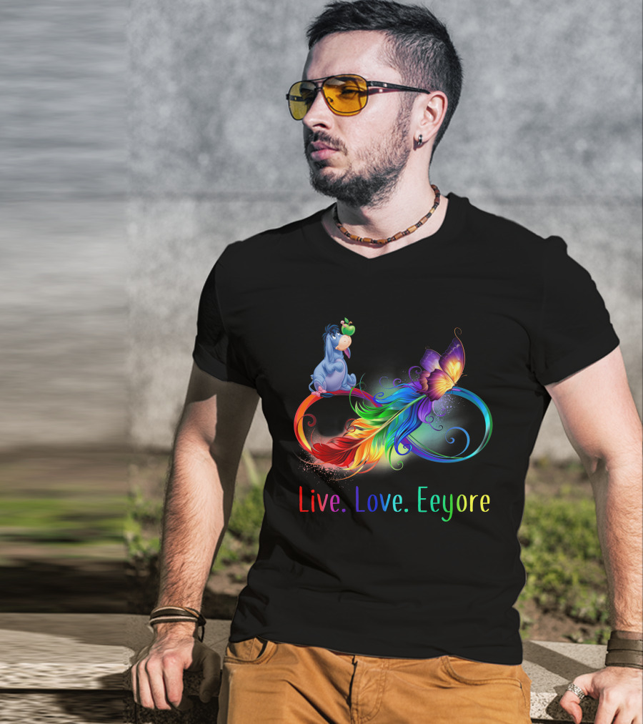 Live Love Eeyore Infinity Rainbow Butterfly Feather T-Shirt