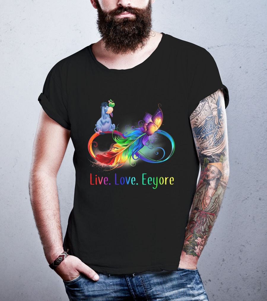 Live Love Eeyore Infinity Rainbow Butterfly Feather T-Shirt