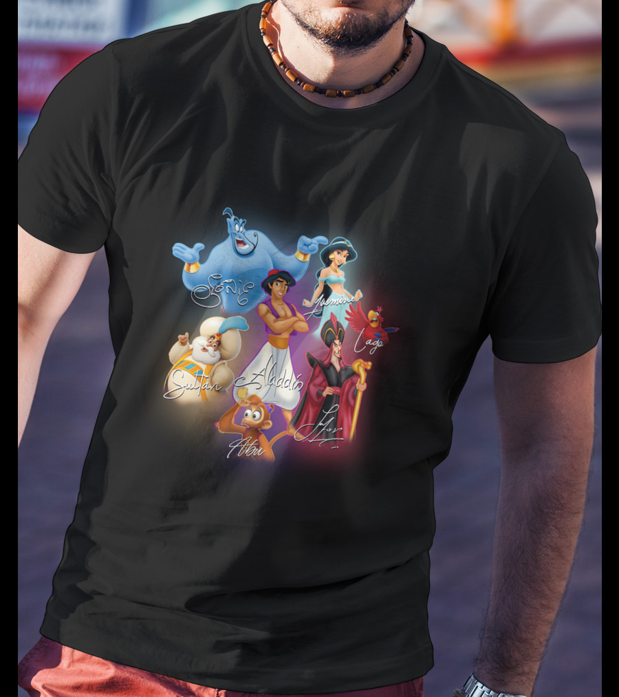 Aladdin Jasmine Genie Jafar Iago Sultan Abu Signatures T-Shirt