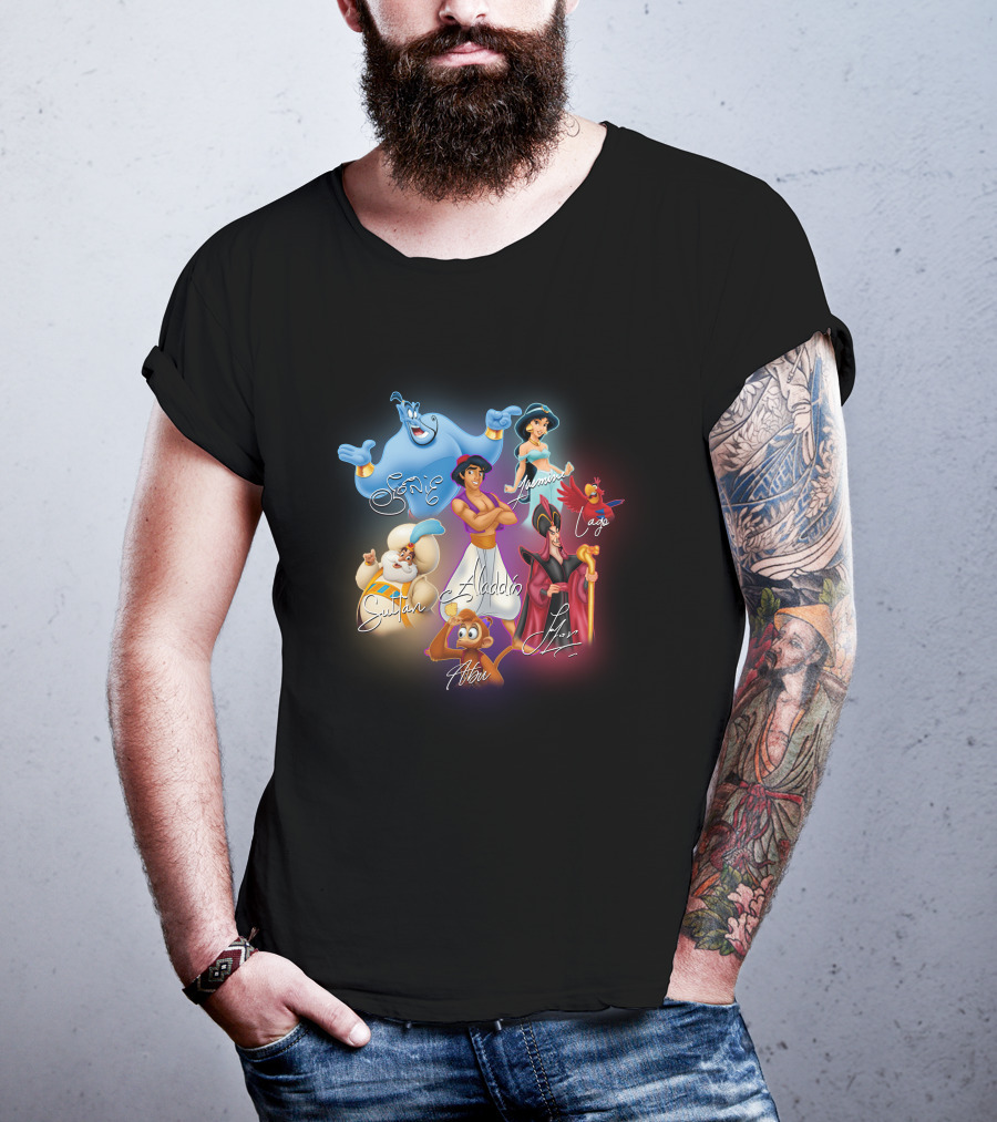 Aladdin Jasmine Genie Jafar Iago Sultan Abu Signatures T-Shirt