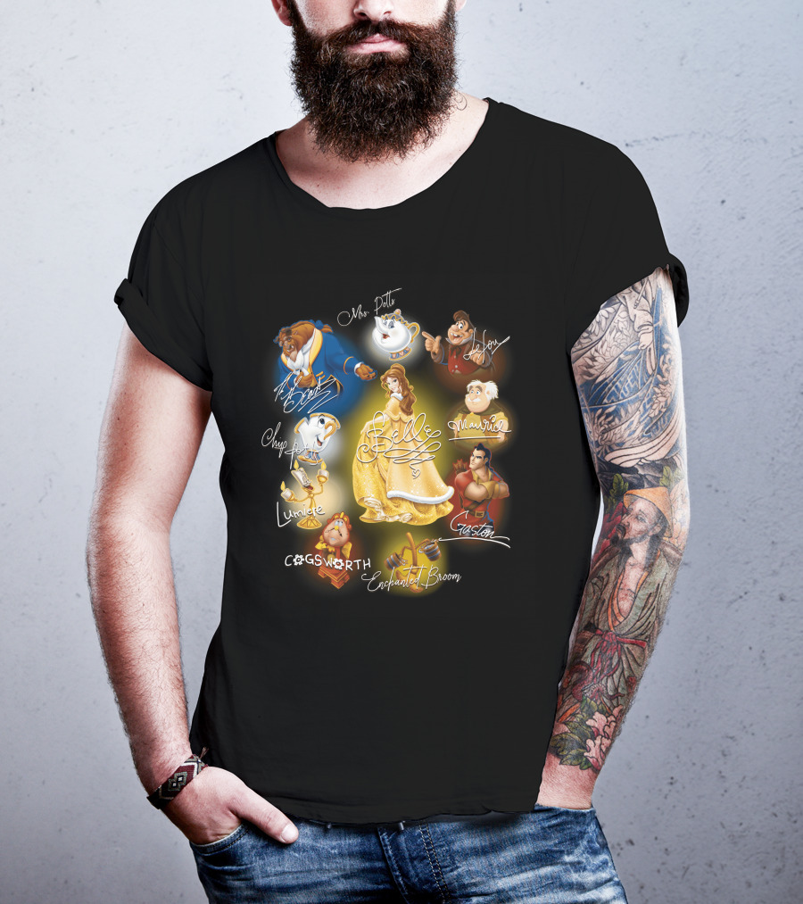 Belle Beast Mrs. Potts Chip Lumiere Cogsworth Enchanted Broom Gaston Maurice Lefou T-Shirt