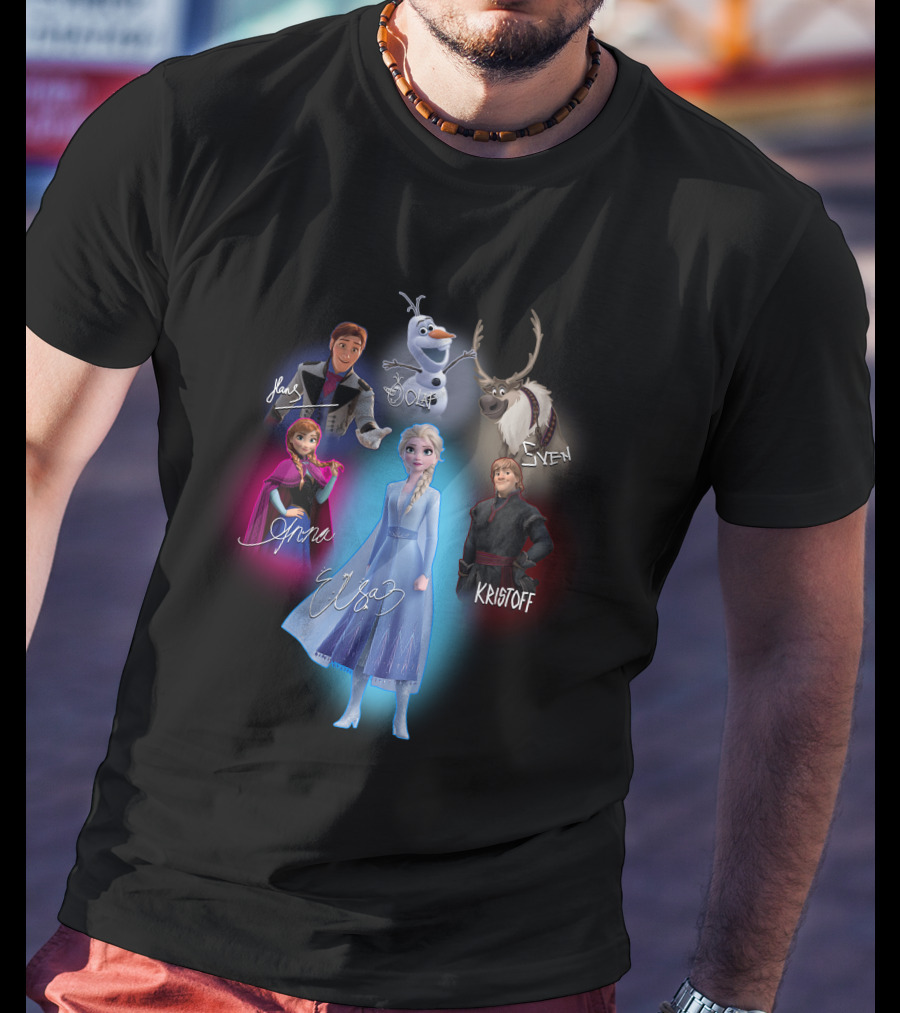 Anna Elsa Kristoff Sven Olaf Hans Frozen Signatures T-Shirt