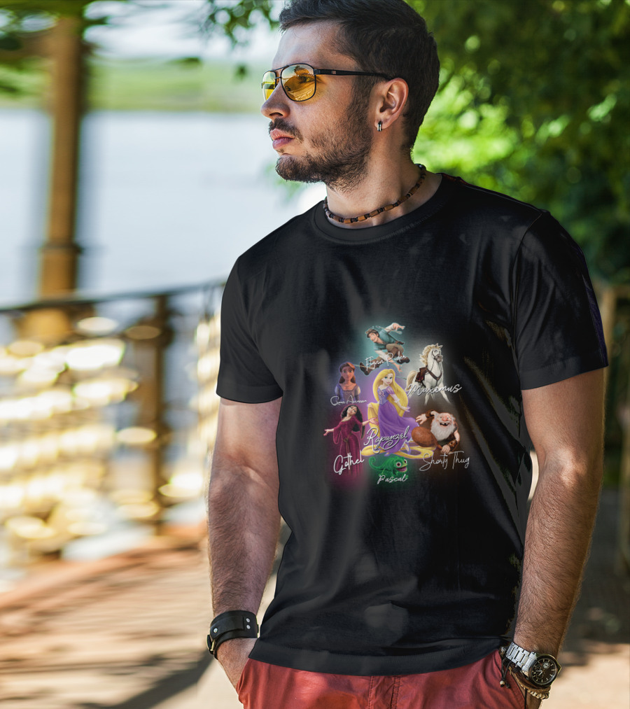 Rapunzel Flynn Rider Maximus Pascal Mother Gothel Captain Of The Guard Shorty Thug Disney Tangle Signature T-Shirt