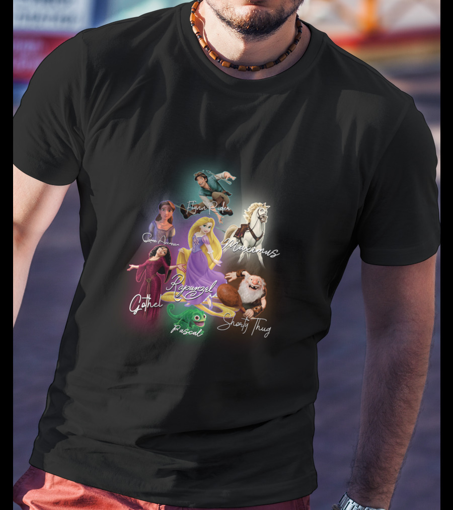 Rapunzel Flynn Rider Maximus Pascal Mother Gothel Captain Of The Guard Shorty Thug Disney Tangle Signature T-Shirt