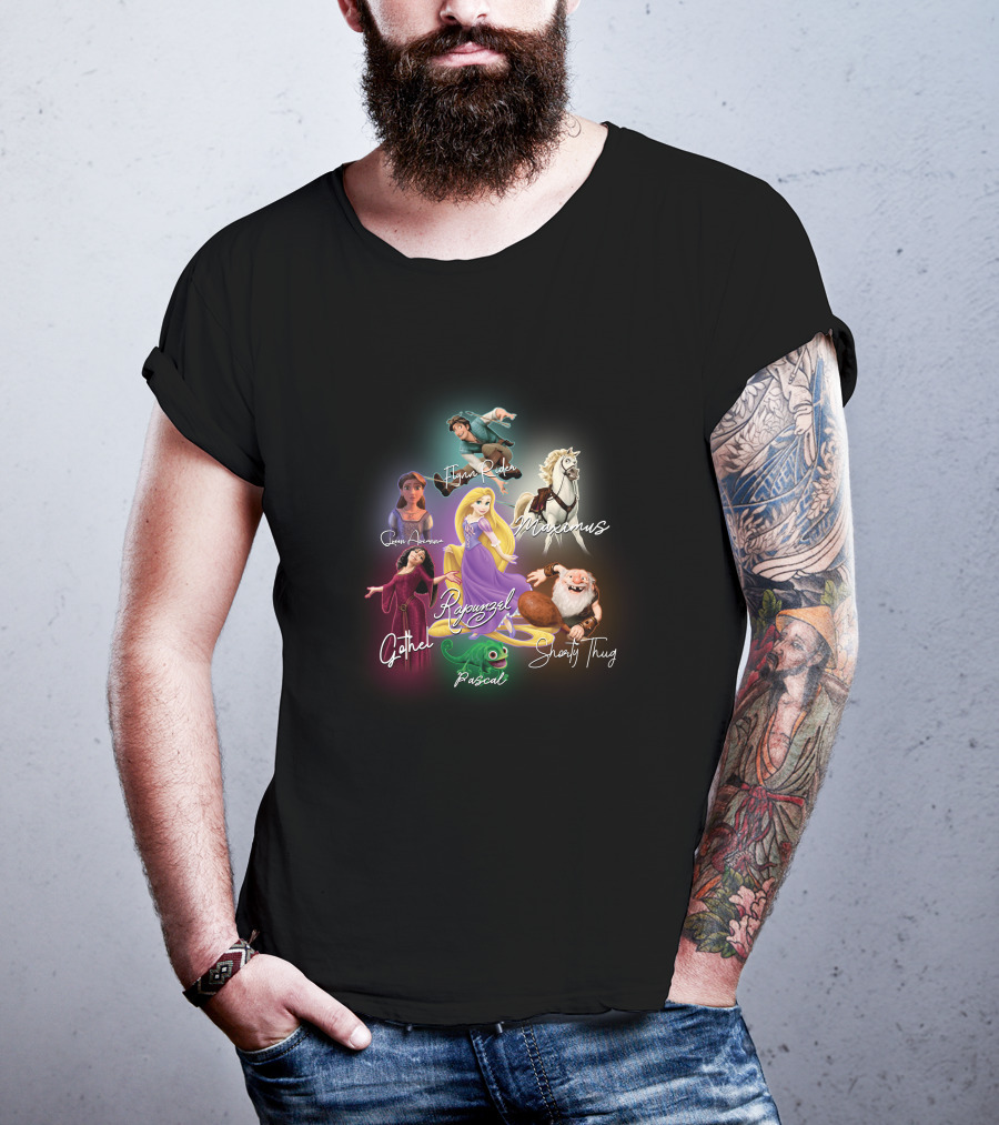 Rapunzel Flynn Rider Maximus Pascal Mother Gothel Captain Of The Guard Shorty Thug Disney Tangle Signature T-Shirt
