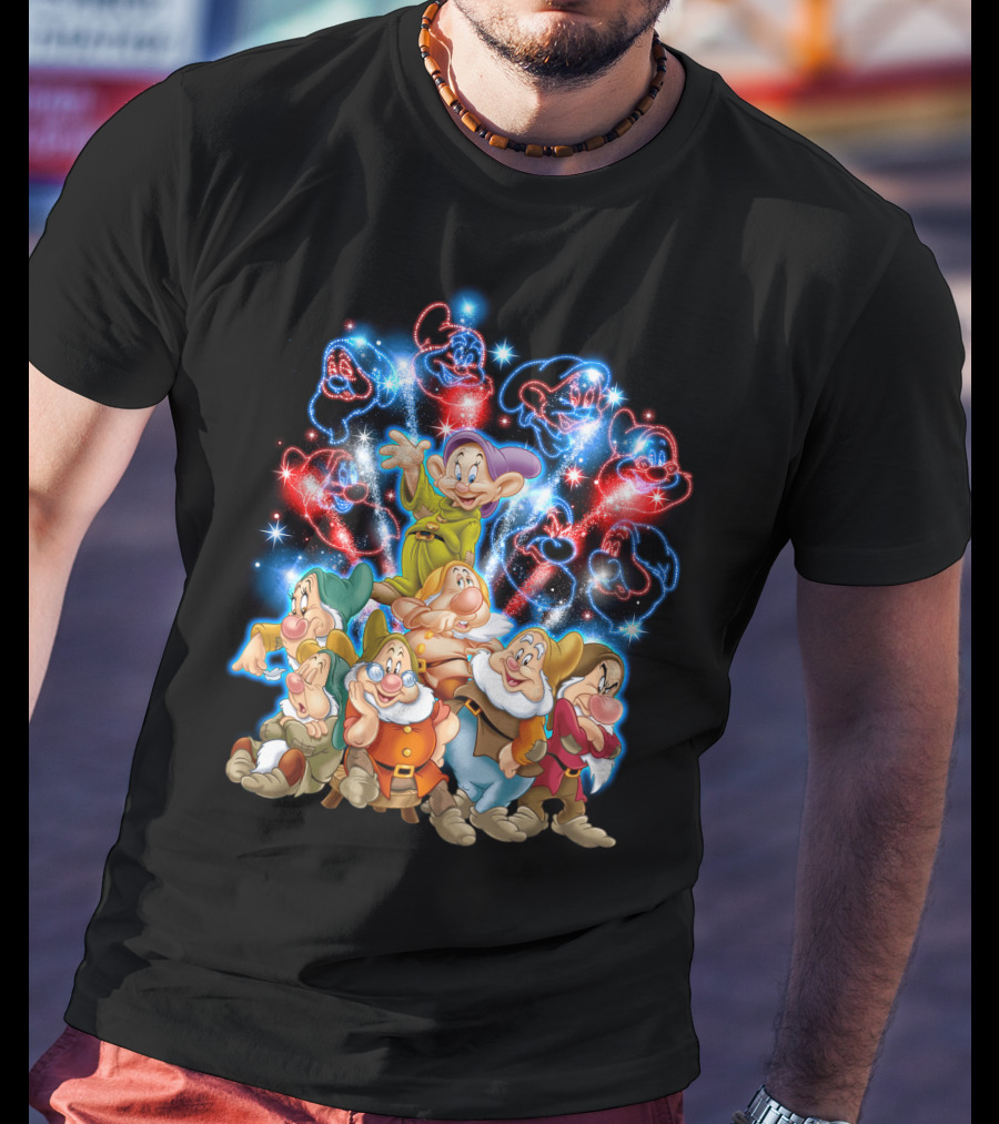 7 Dwarfs Firework Display With Dopey And Sparkling Night Sky T-Shirt