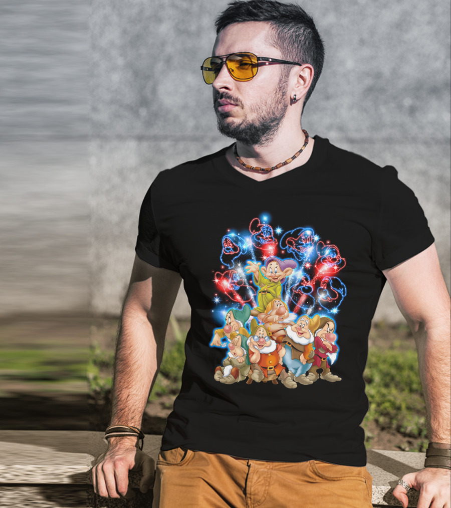7 Dwarfs Firework Display With Dopey And Sparkling Night Sky T-Shirt