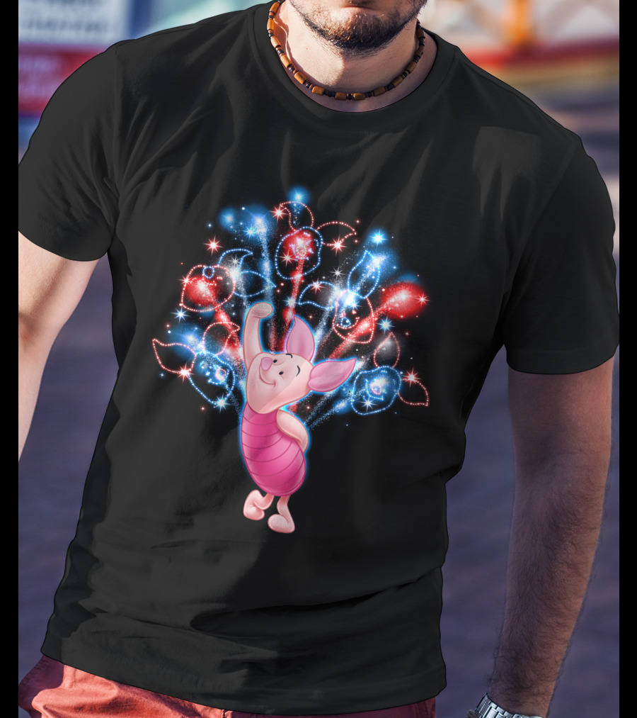 Piglet Celebrating With Colorful Fireworks Display T-Shirt