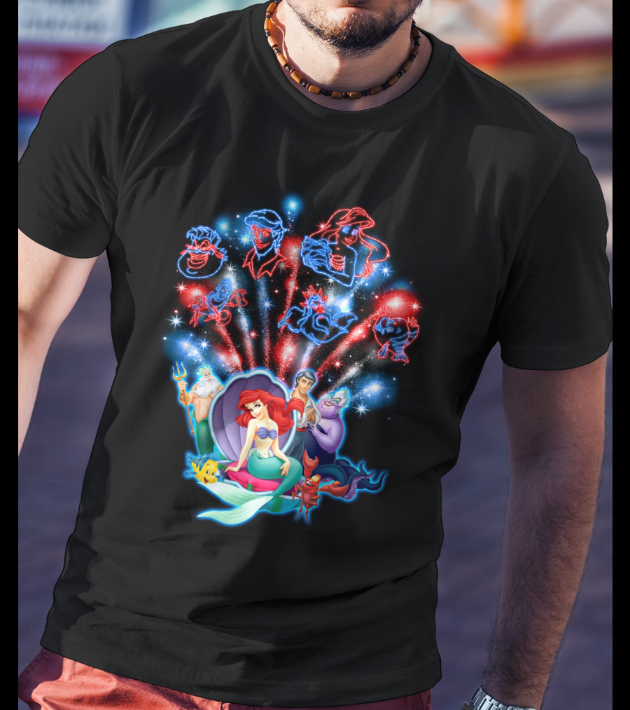 Ariel Firework Little Mermaid Characters Illuminated T-Shirt