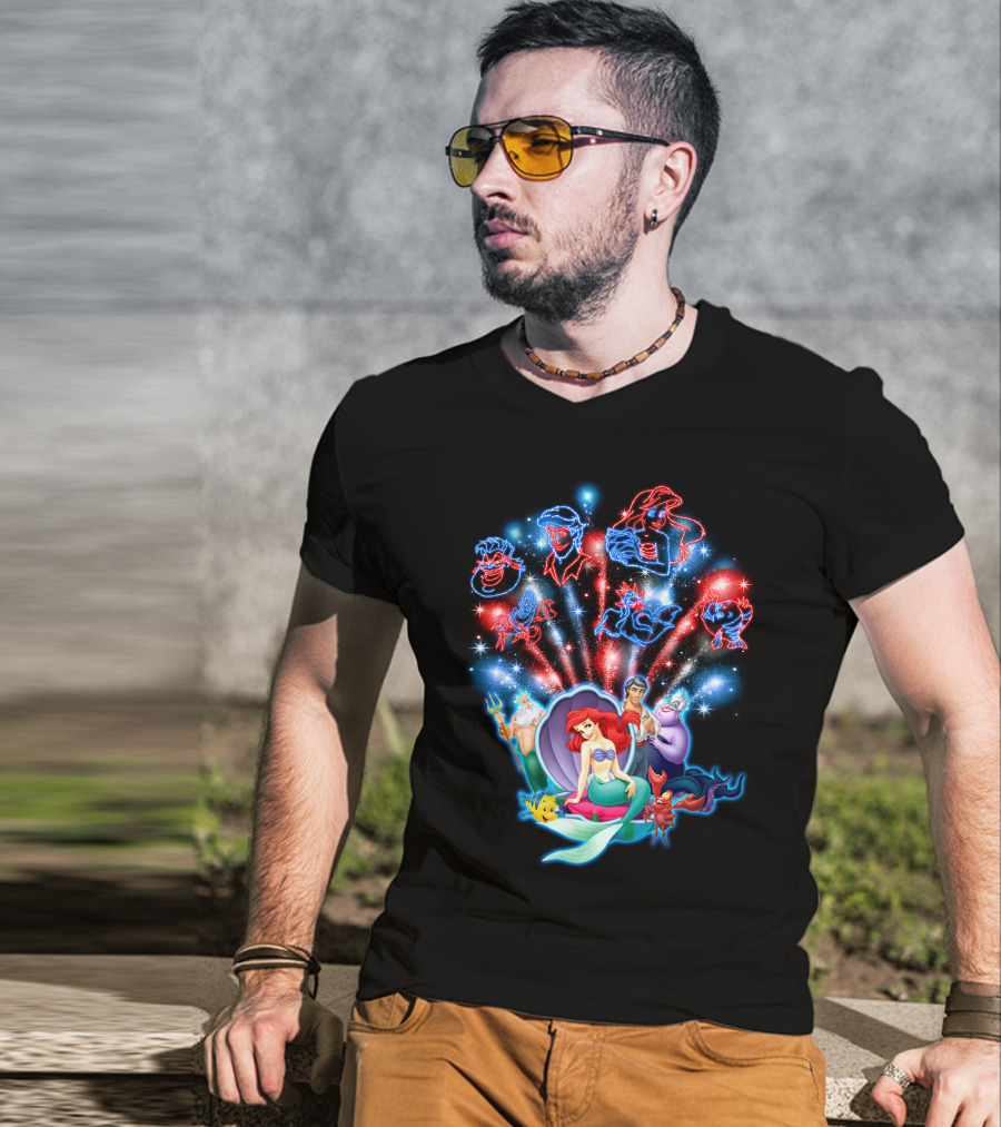 Ariel Firework Little Mermaid Characters Illuminated T-Shirt