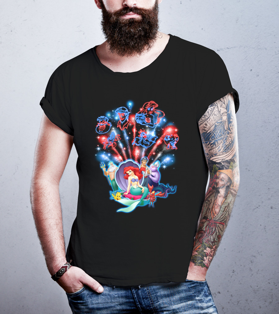 Ariel Firework Little Mermaid Characters Illuminated T-Shirt