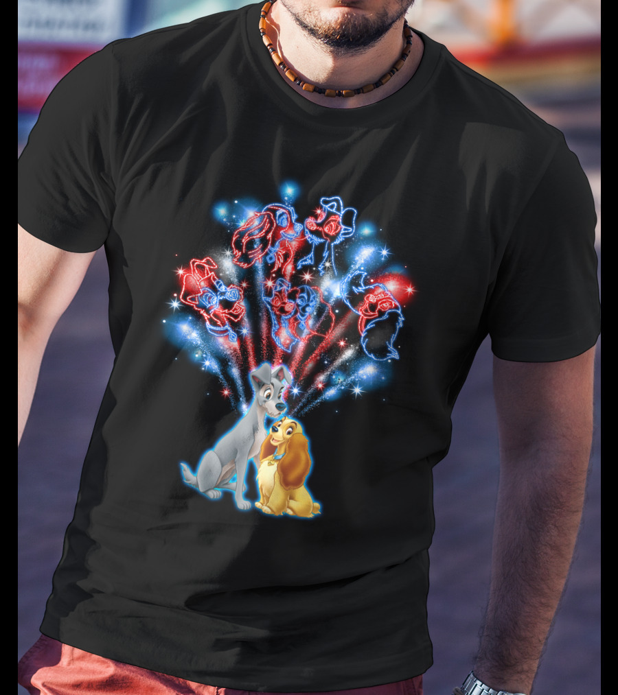 Lady And The Tramp Disney Fireworks Featuring Mickey Minnie Goofy Donald T-Shirt