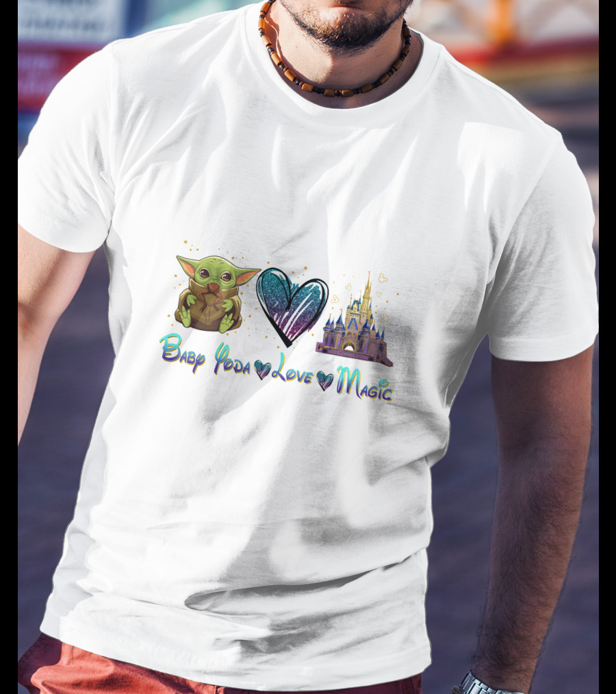 Baby Yoda Love Magic Heart Castle Fantasy T-Shirt