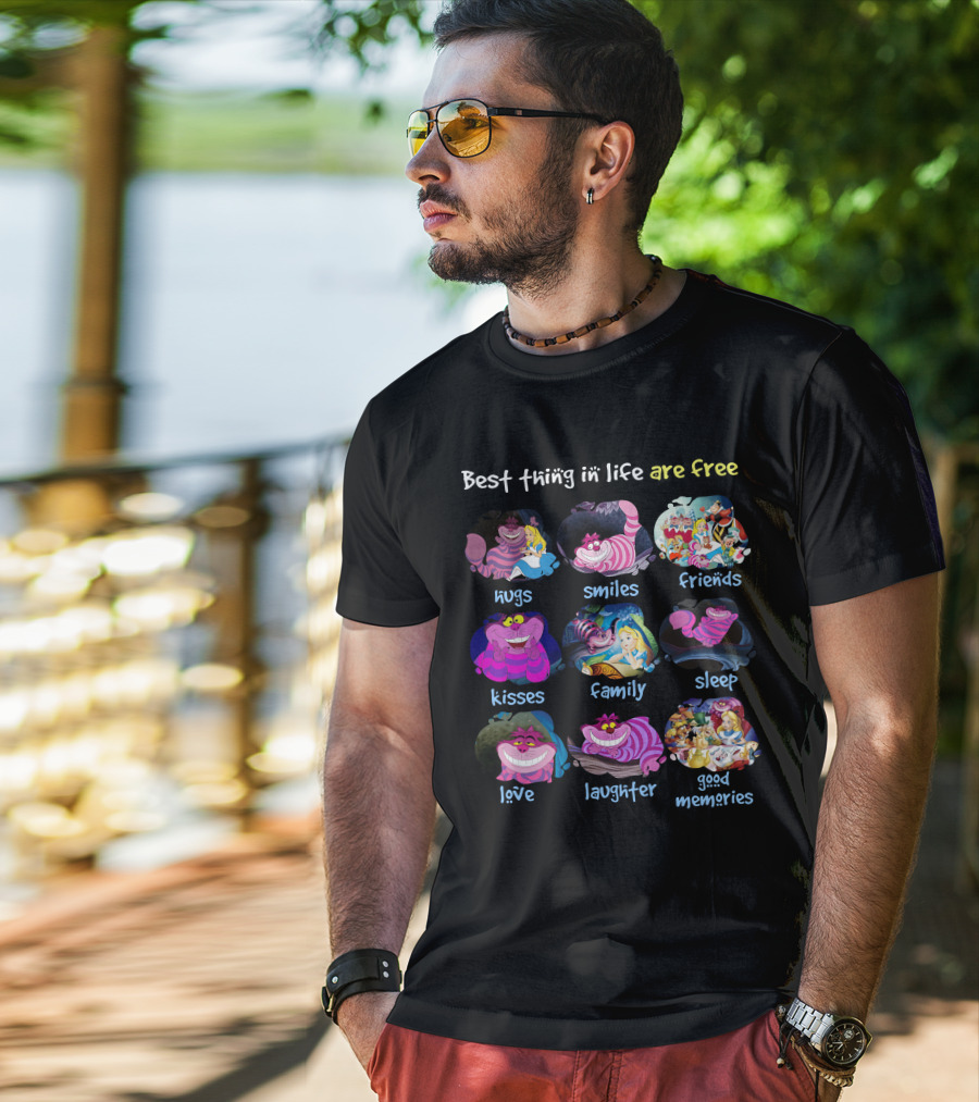 Best Thing In Life Are Free Hugs Smiles Friends Kisses Family Sleep Love Laughter Good Memories T-Shirt